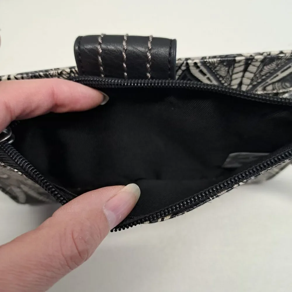 Sakroots Owl Printed Black/Ivory Adjustable Strap Crossbody Wallet/Purse - Picture 3 of 10